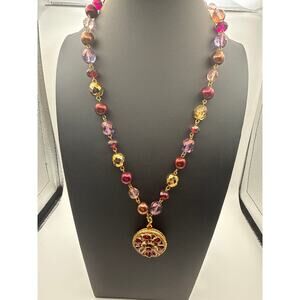 Vintage Joan Rivers Czech Republic Gold Tone Beaded Necklace Locket